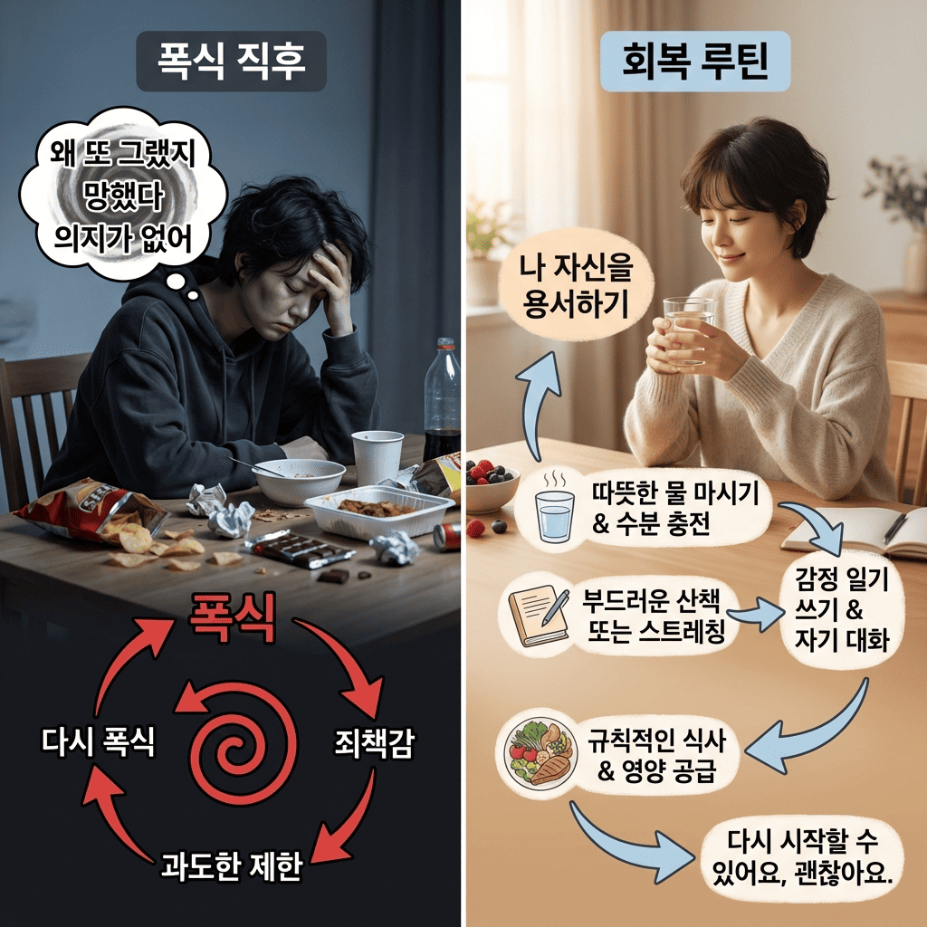폭식 후 자책 줄이는 법, 악순환 끊고 다음 한 끼로 회복