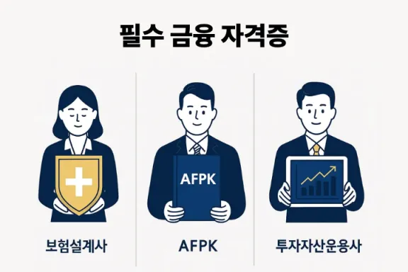 세 가지 필수 금융 자격증(보험설계사, AFPK, 투자자산운용사)을 보여주는 인포그래픽.