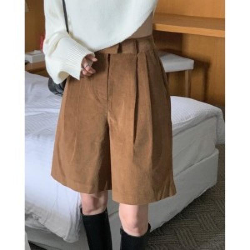 모드 골덴 핀턱 와이드 반바지 코듀로이 5부 버뮤다 팬츠 가을겨울 반바지