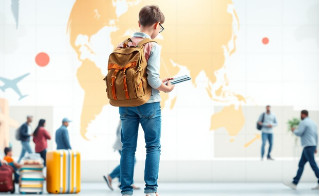 유학, 유학을 떠나는 학생이나 유학 준비와 관련된 장면을 다룬 이미지