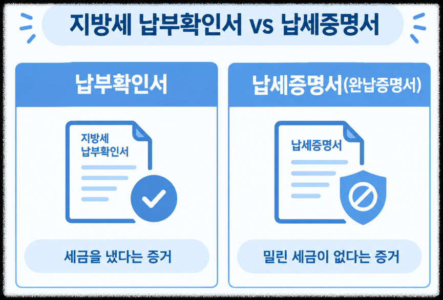 지방세 납부확인서와 납세증명서 차이 비교 이미지