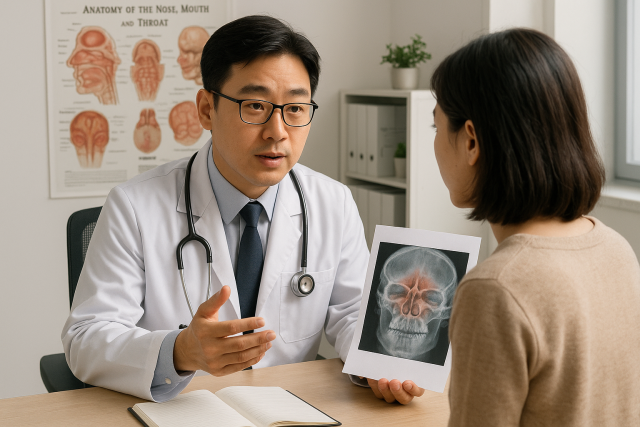 이비인후과 전문의와 상담하는 환자