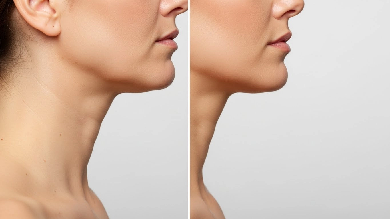 써마지 전후 얼굴 윤곽 변화를 단순 비교한 일러스트