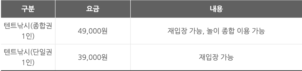 텐트낚시 이용요금 안내