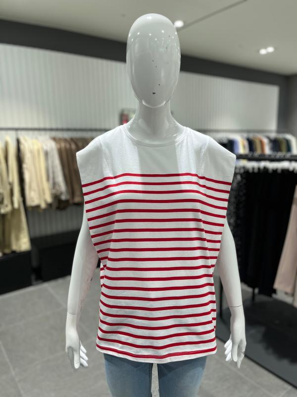 보브 스트라이프 슬리브리스 티셔츠 7151240506