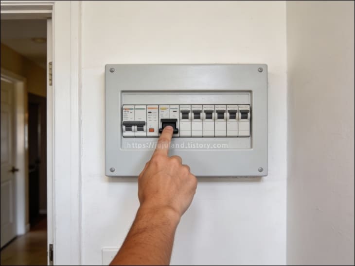 배전반-스위치를-손가락으로-내리고-있다.