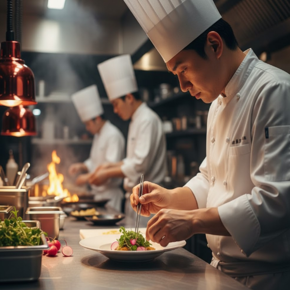 보건증 발급이 필요한 식당 요리사의 요리 하는 장면