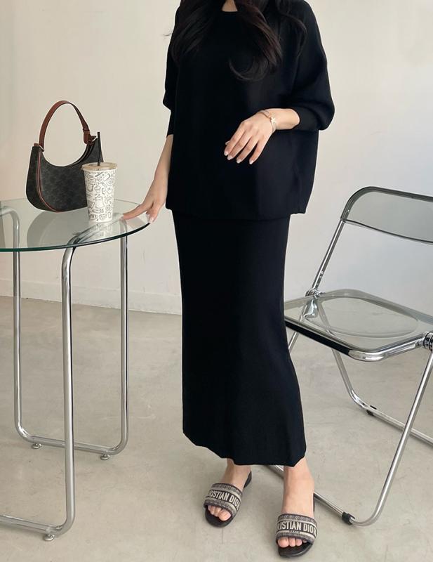 누아 보트넥 니트 스커트 투피스 세트