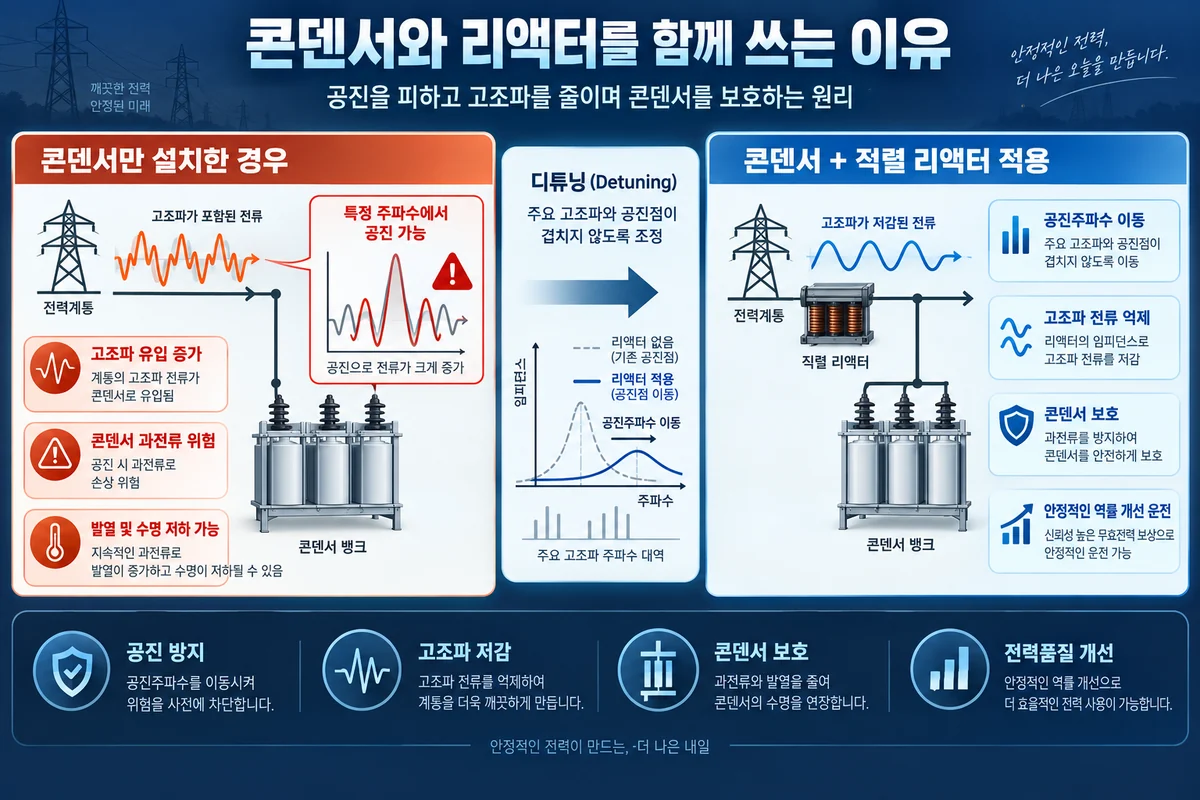 콘덴서와 직렬 리액터를 조합해 공진을 방지하고 고조파를 억제하는 원리