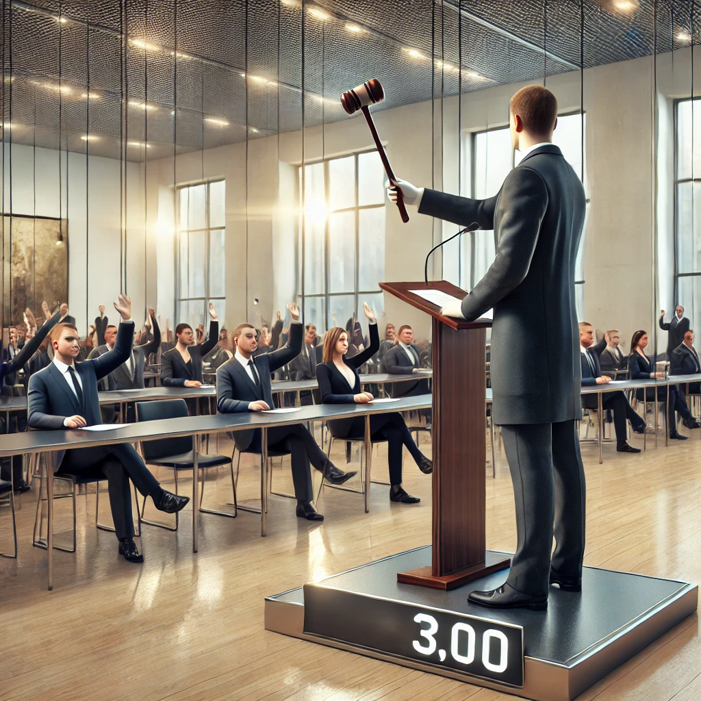 현대적인 경매장에서 경매를 진행하는 모습