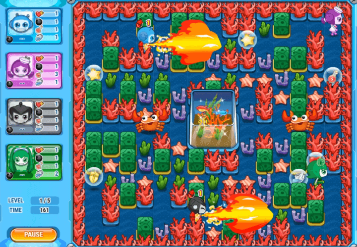 봄잇6-게임하기-플레이-화염-아이템을-사용하여-산호를-제거하는-화면