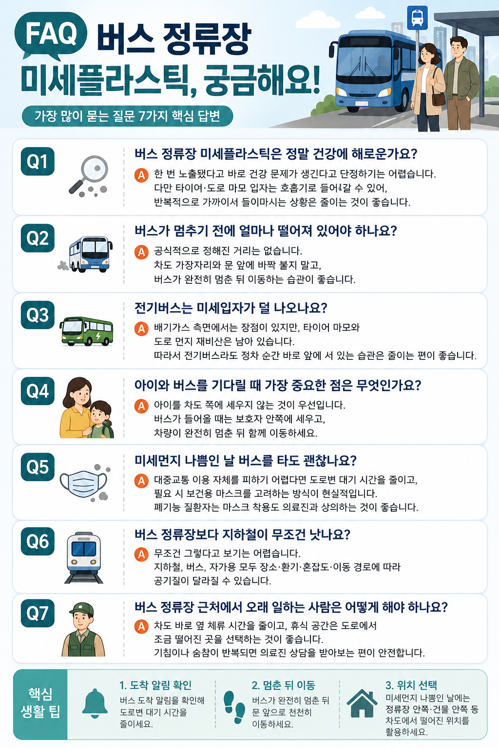 버스 정류장 미세먼지 줄이는 습관, 호흡기 약한 사람은 더 조심하세요