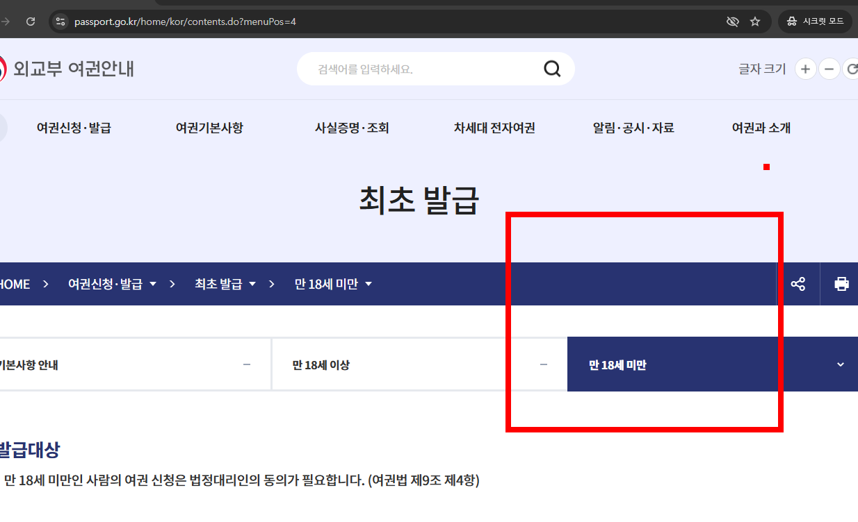 미성년자 여권발급 신청서류 사이트 소개