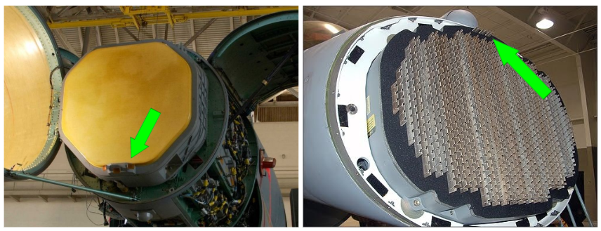 APG-63V3 안테나 모습(왼쪽)과 APG-80 안테나의 모습(오른쪽)