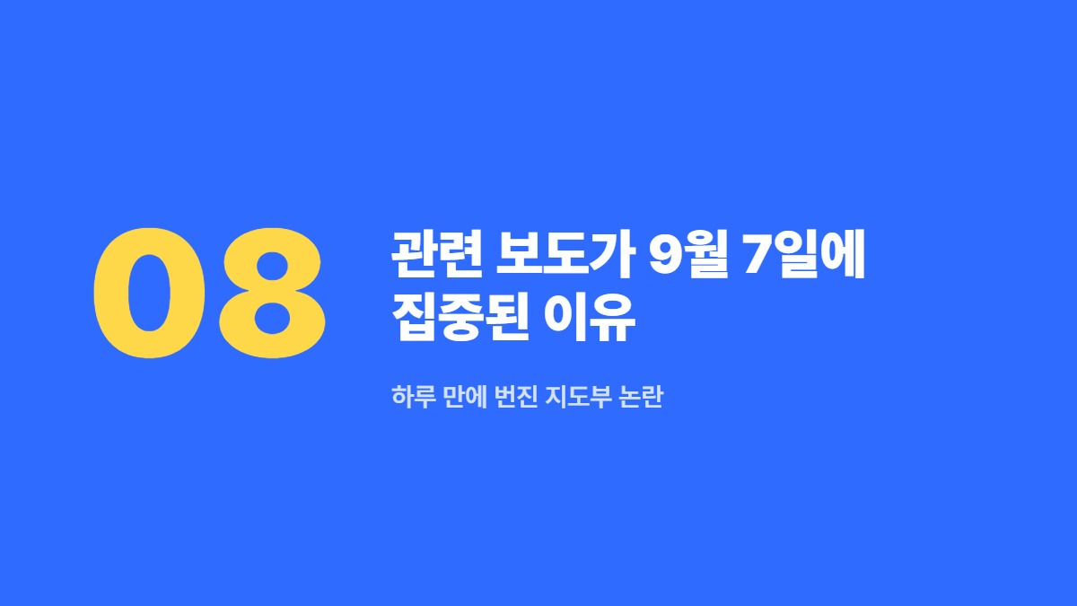 관련 보도가 9월 7일에 집중된 이유 — 하루 만에 번진 지도부 논란