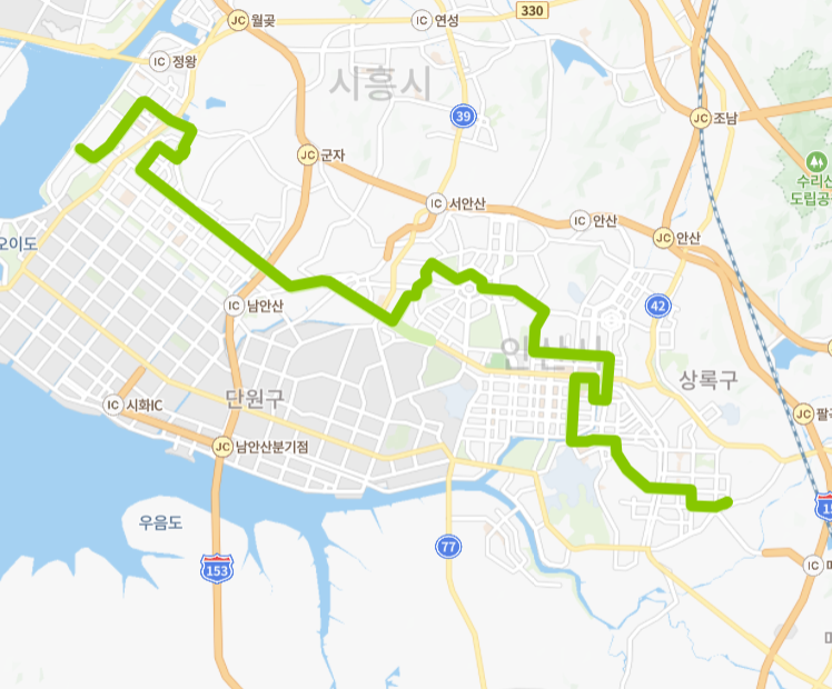 시흥-안산-62번-버스-노선-지도