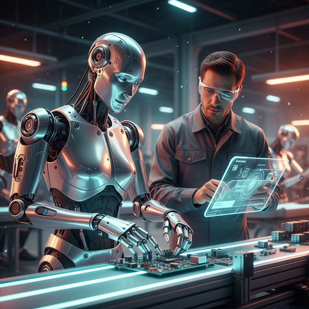 스마트 팩토리에서 부품을 조립하는 차세대 휴머노이드 로봇