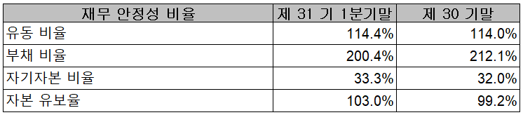 캠시스 - 재무 안정성 비율