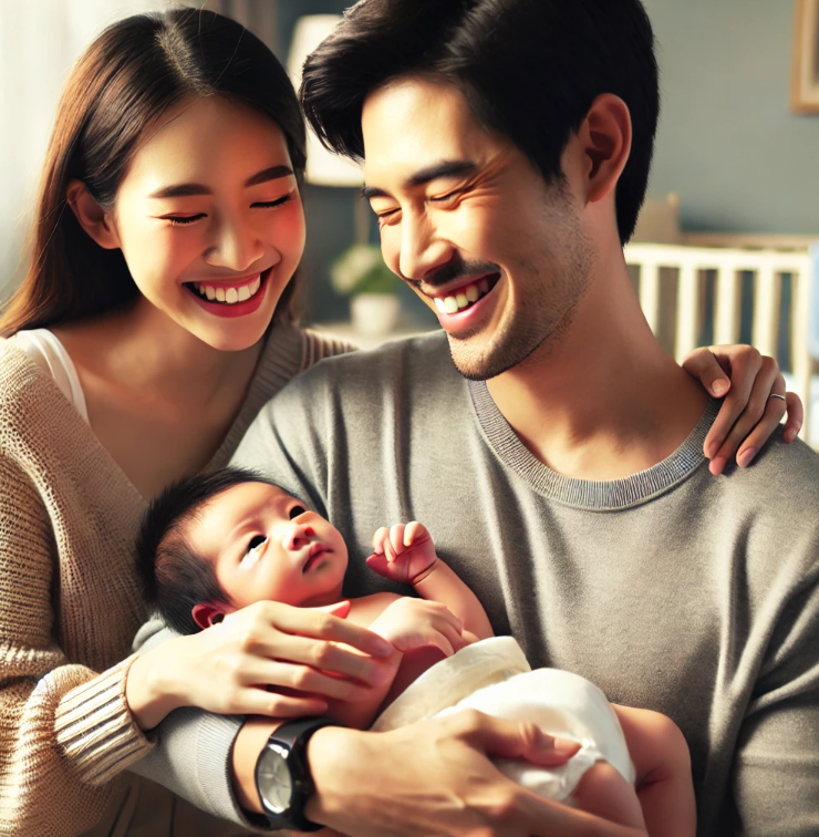 아이를 보면서 행복해 하는 부부