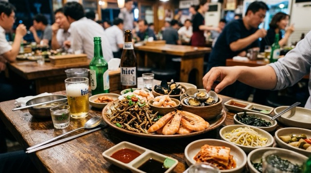 내장류 구이 메뉴를 앞두고 고민하는 회식 장면