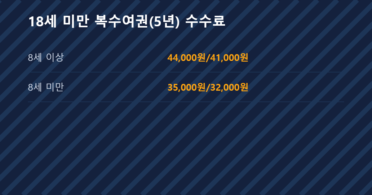 18세 미만 복수여권 수수료 표 이미지