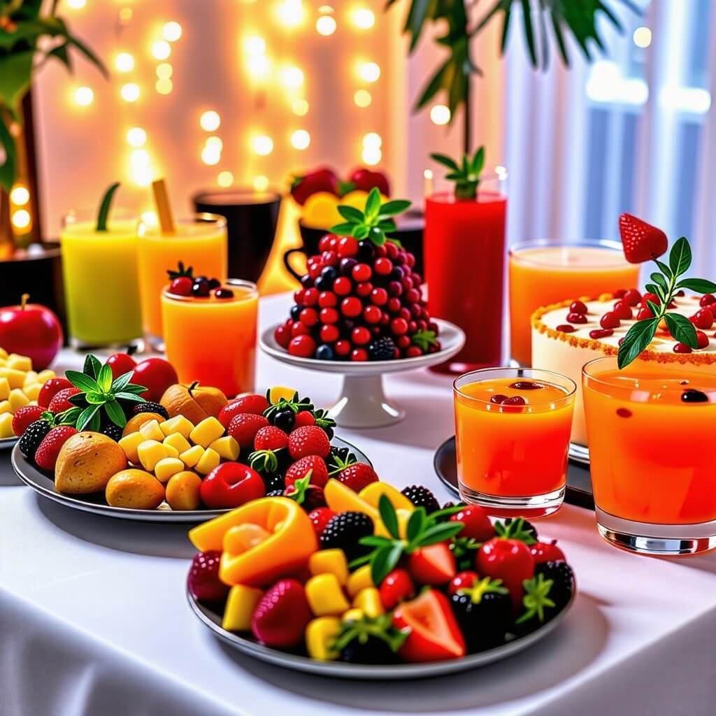 행사 중 제공되는 음식과 음료 사진.