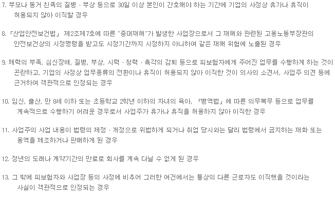 실업고용 조건 그 외 인정 사유