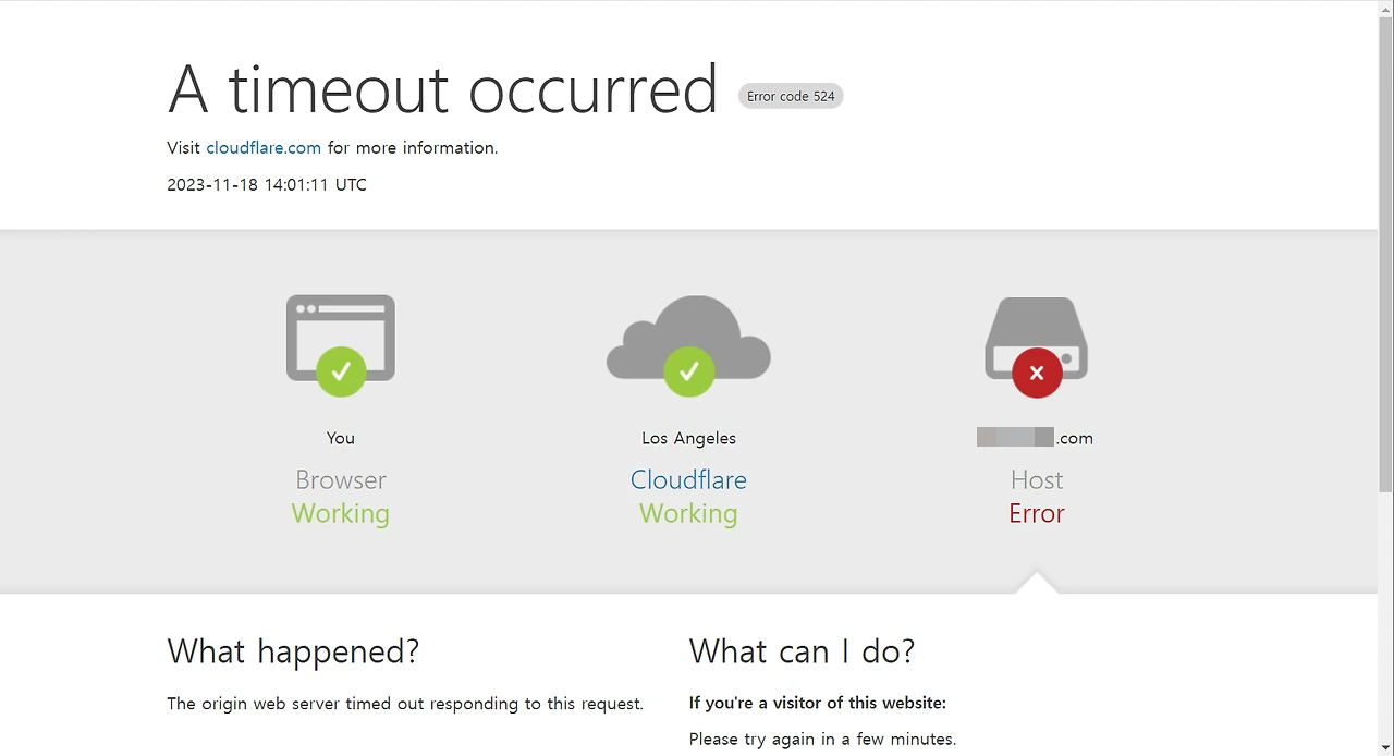 A timeout occurred. Error Code 524 오류