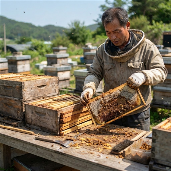 채밀 종료 후 빈 벌통 상태