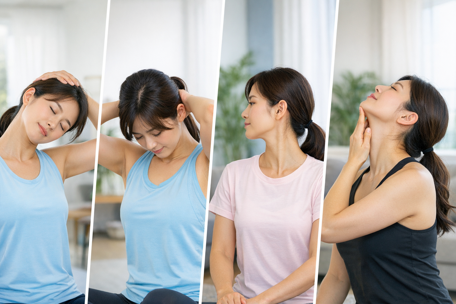 간단한 목 스트레칭 동작 모습