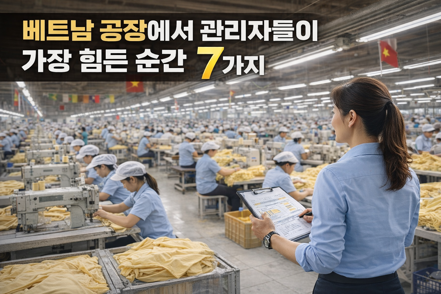 베트남 공장 생산라인을 점검하는 관리자