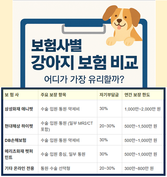 펫 보험사별 강아지 보험 비교 이미지
