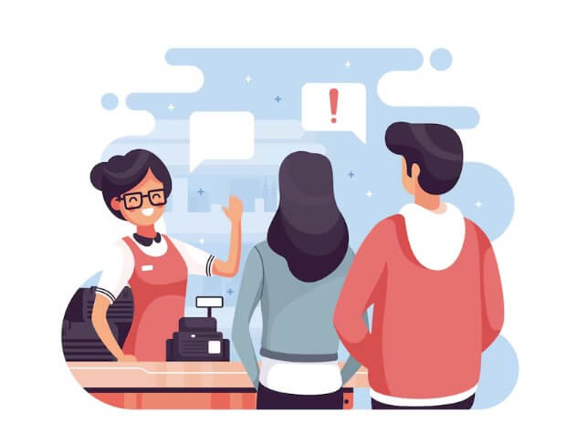 소상공인 사장과 얘기하는 손님들