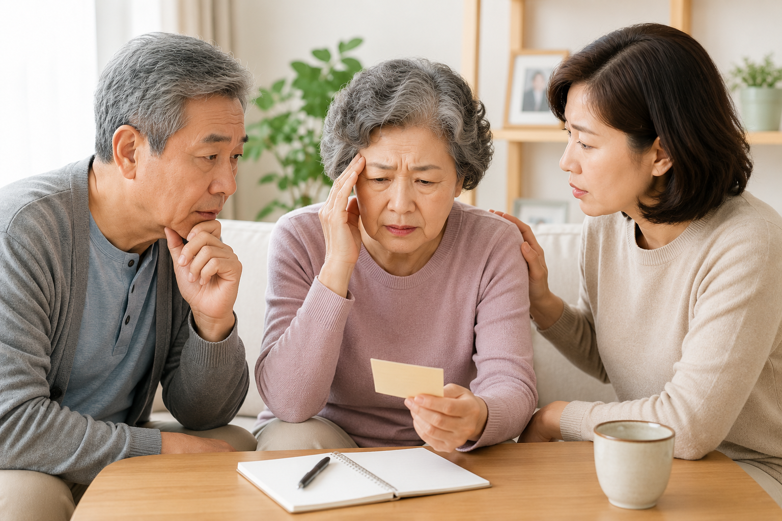 부모님 기억력 저하와 치매 초기증상을 진단하고 확인하는 가족들의 모습