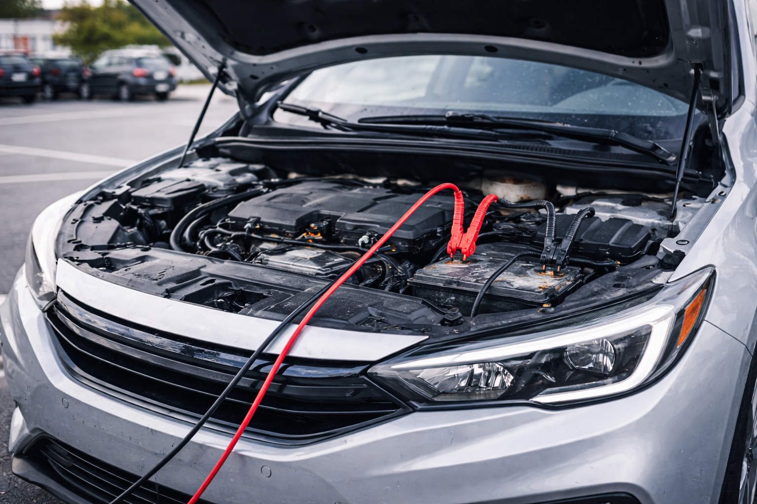 자동차 배터리 방전으로 시동이 걸리지 않는 실제 상황 이미지