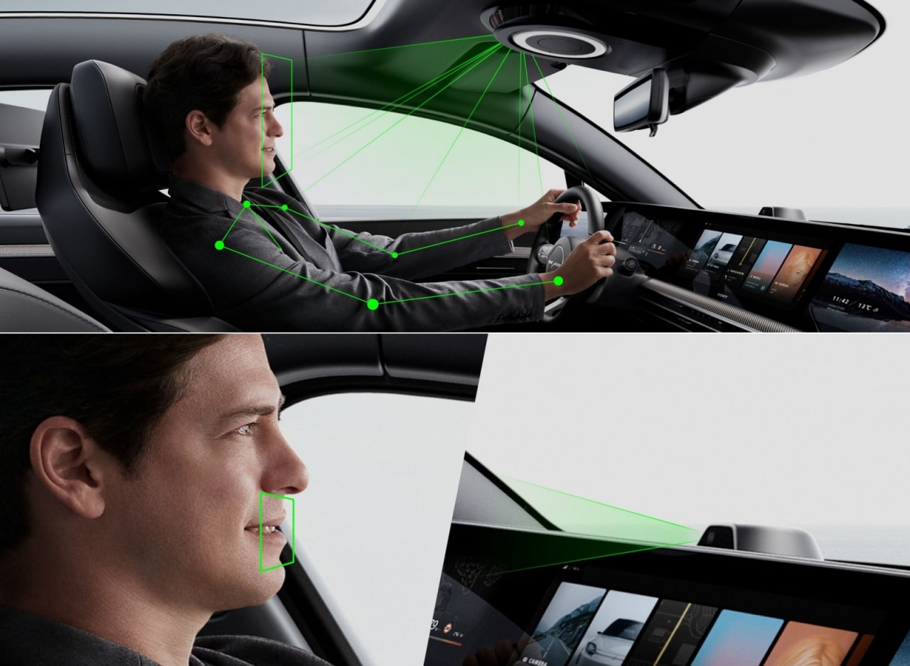 소니 비전-S 안에는 운전자를 정확히 관찰하는 카메라들이 붙습니다.