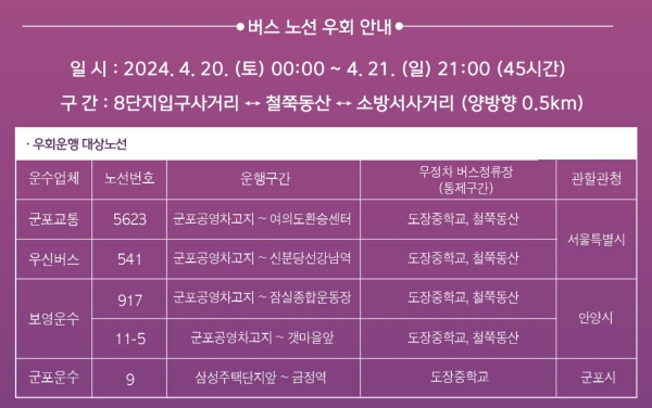 2024 군포 철쭉축제 버스 노선 우회