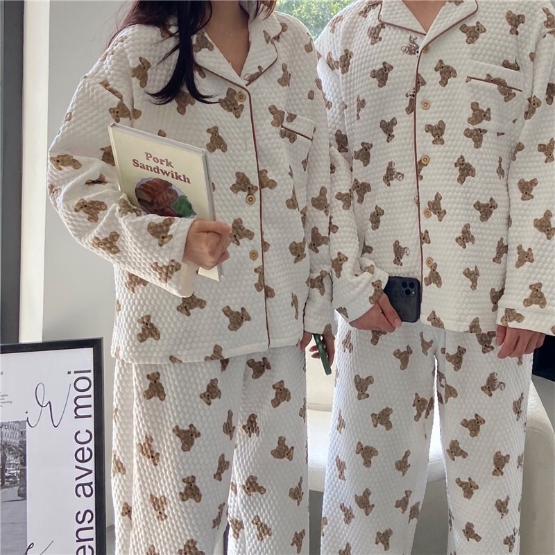 허니나이트 곰돌이 누빔잠옷 커플수면잠옷 겨울 파자마