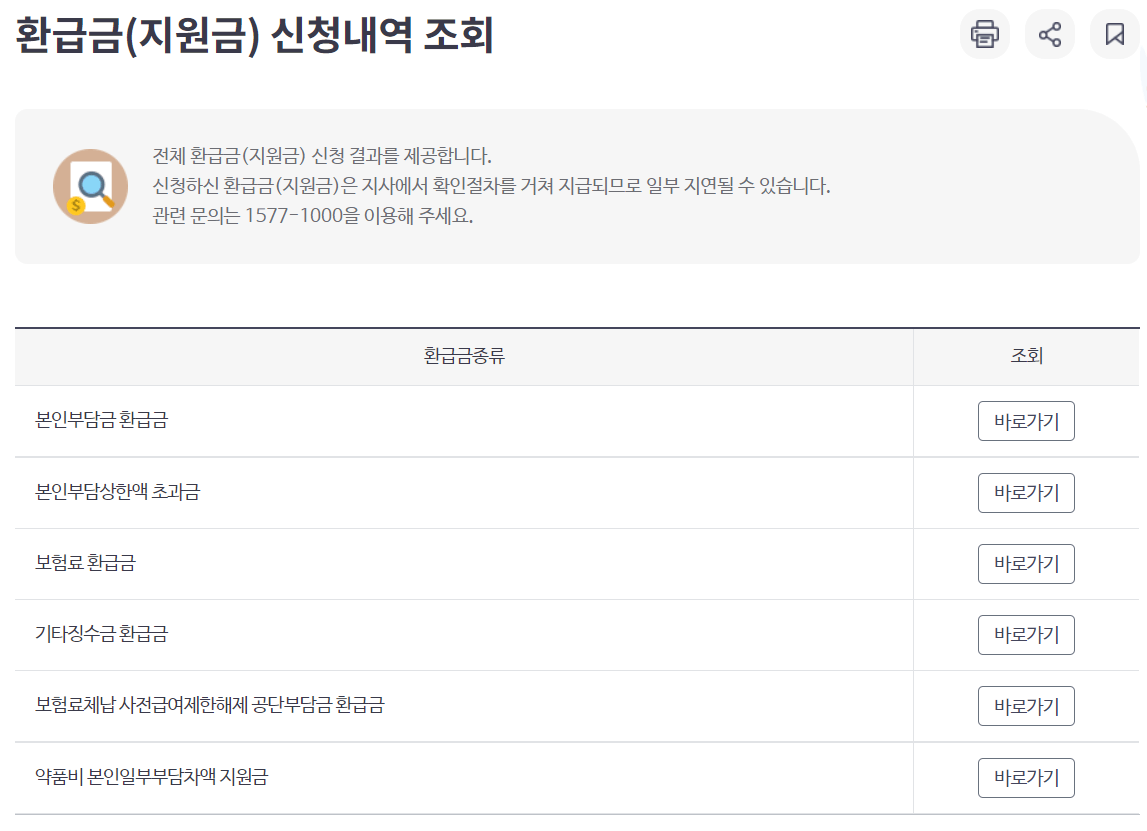 환급금(지원금)신청내역조회 하면