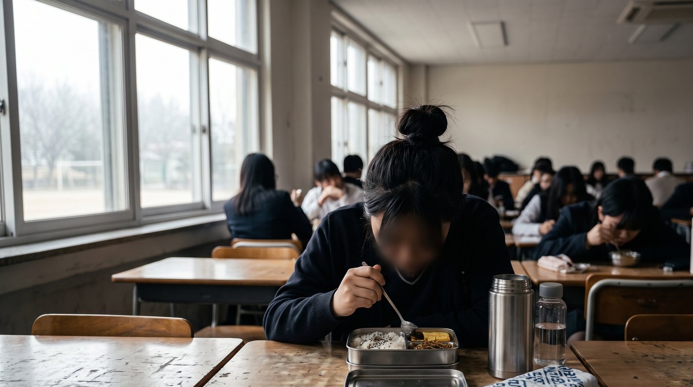 수능 시험실에서 점심시간에 도시락을 먹는 수험생