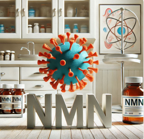 NMN 영양제와 NMN 글자 및 세포 이미지