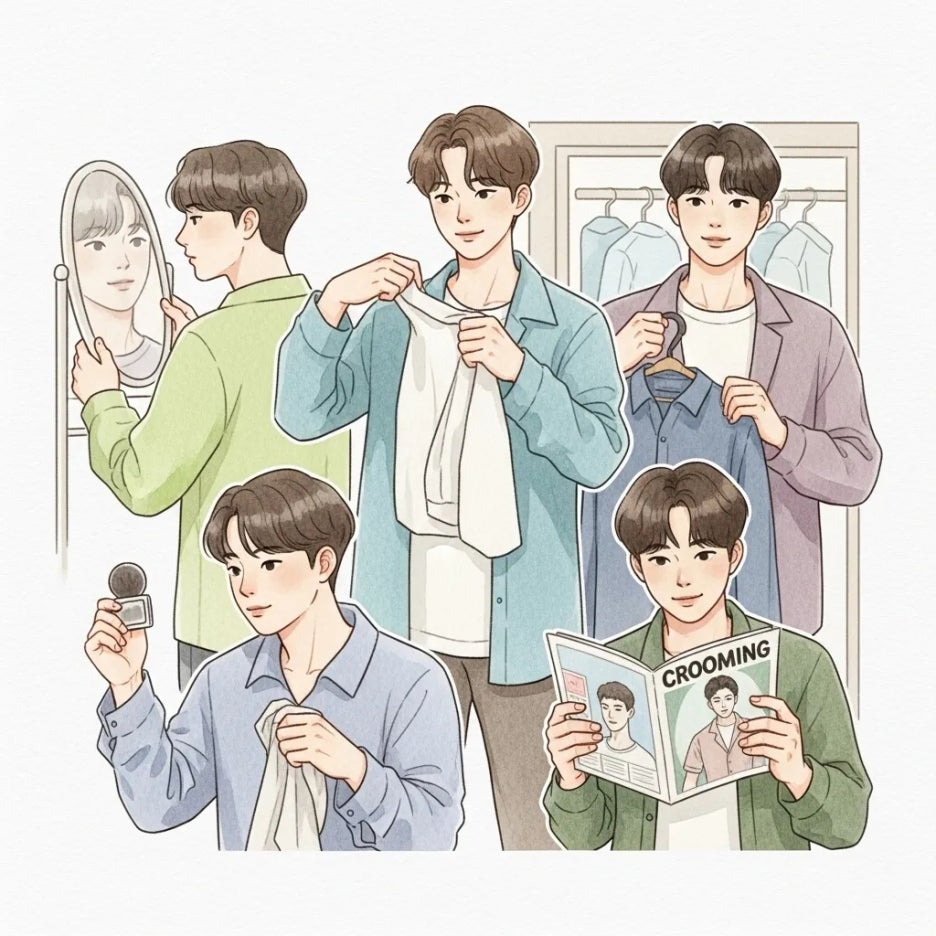 다양한 방식으로 자신을 가꾸는 남성들의 모습