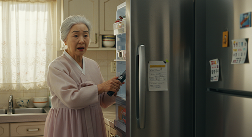 냉장고에 리모컨을 넣어둔 노인