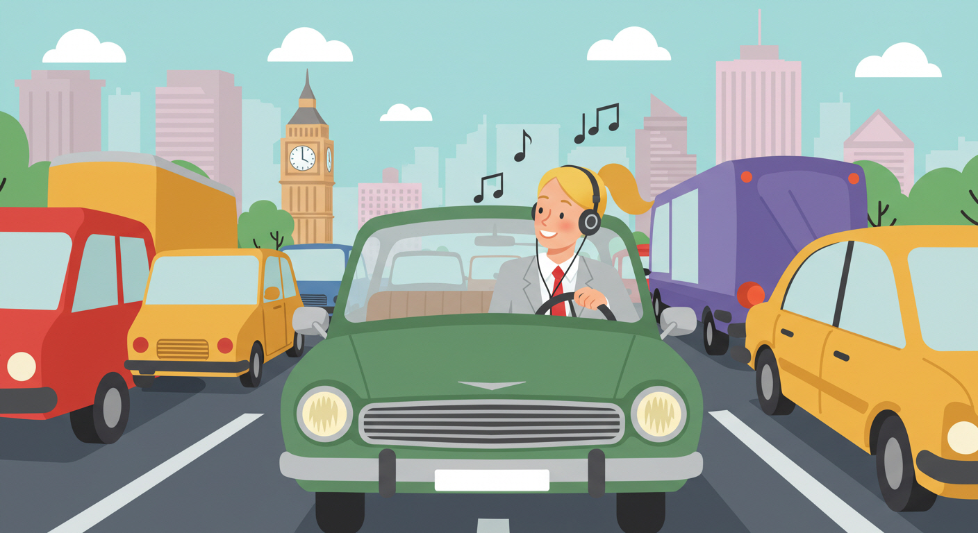 차 안에서 편안하게 음악을 듣는 운전자의 모습