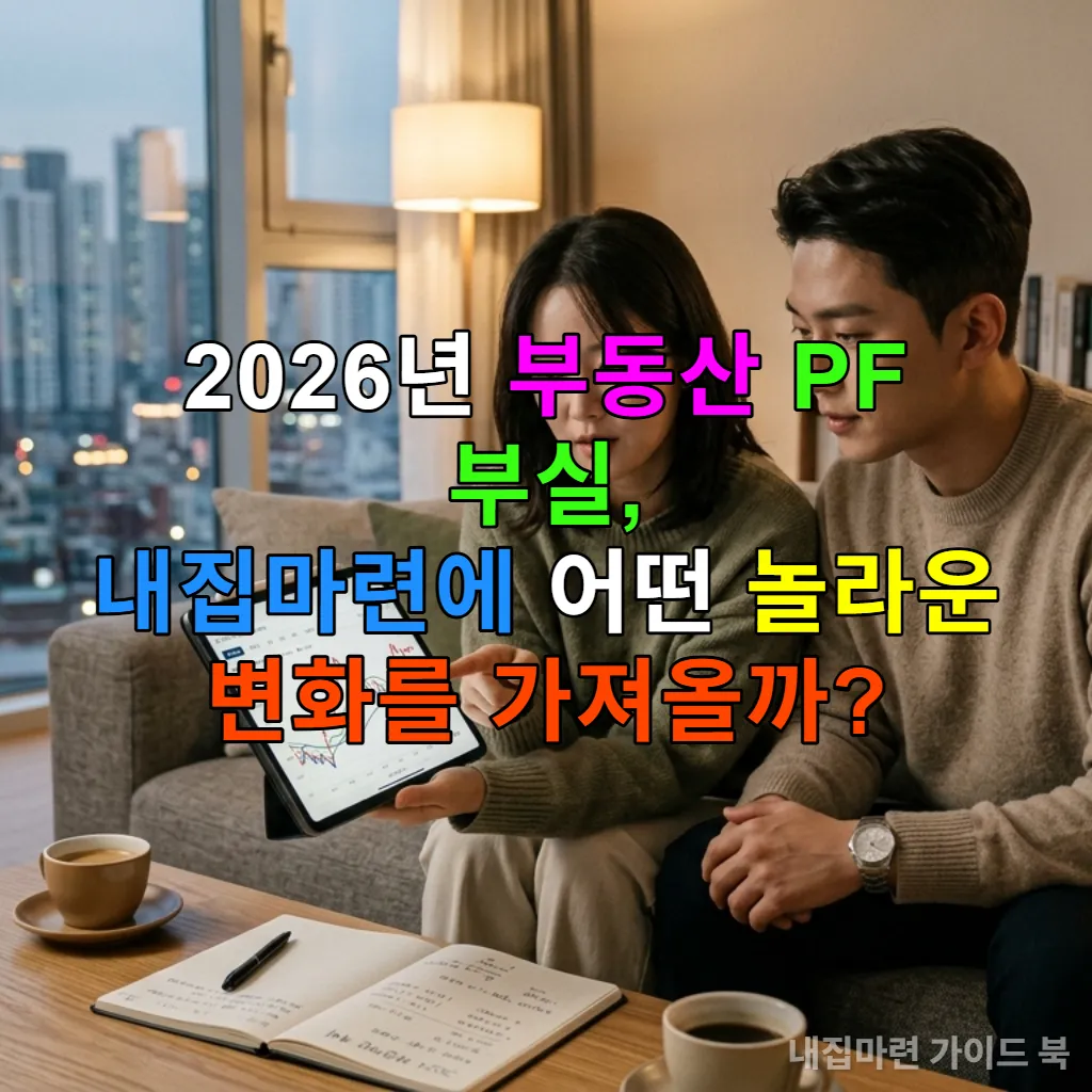 2026년 부동산 PF 부실로 인한 내집마련 시장 변화를 고민하는 한국인 젊은 부부의 모습