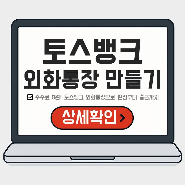 토스뱅크 외화통장 만들기 안내 썸네일 – 수수료 0원으로 전 세계 환전과 출금이 가능한 토스 외화통장 정보 확인 배너