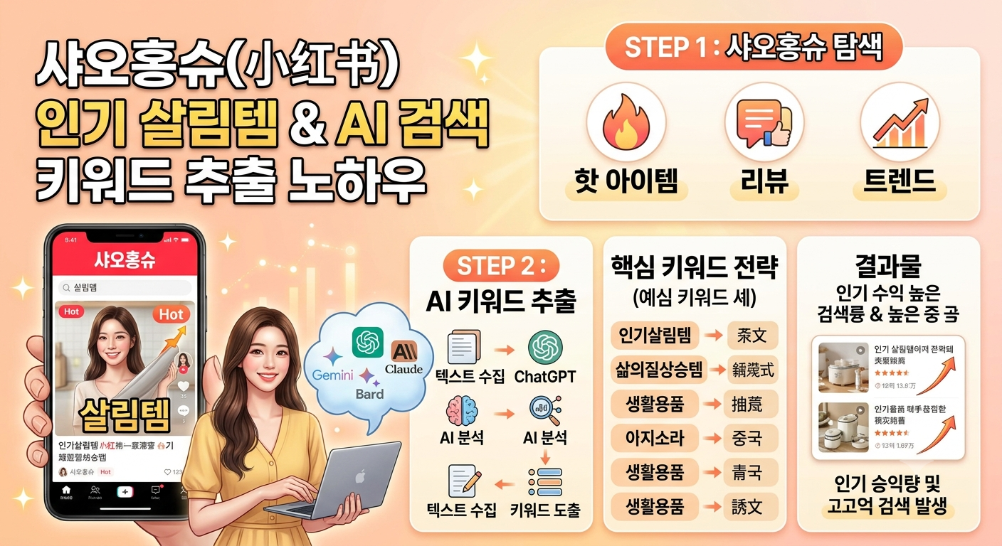 샤오홍슈(小红书) 인기 살림템 찾는 방법! AI로 검색 키워드 추출하는 노하우