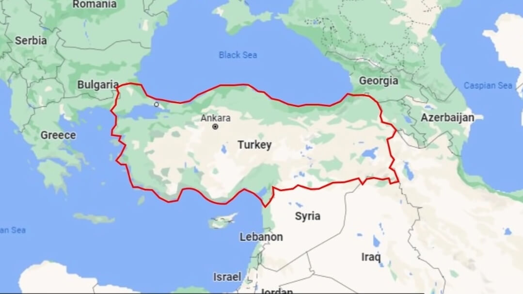 튀르키예와 주변 나라들을 포함한 지도