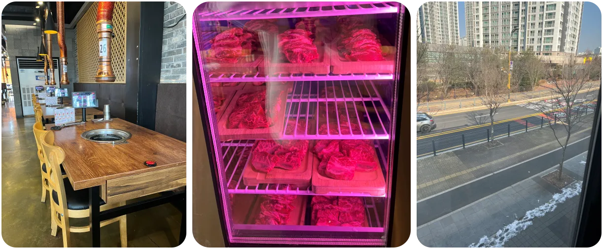 소플러스 좌석-고기 냉장고-창밖 풍경