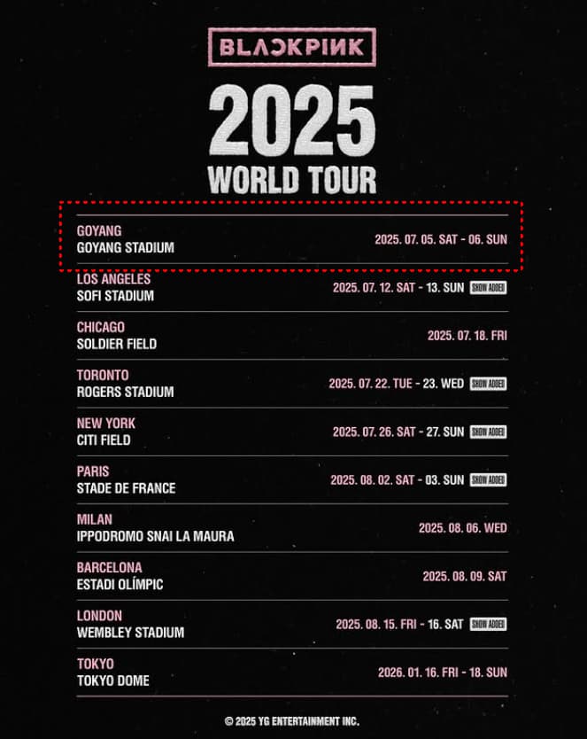 2025 블랙핑크 월드투어 일정